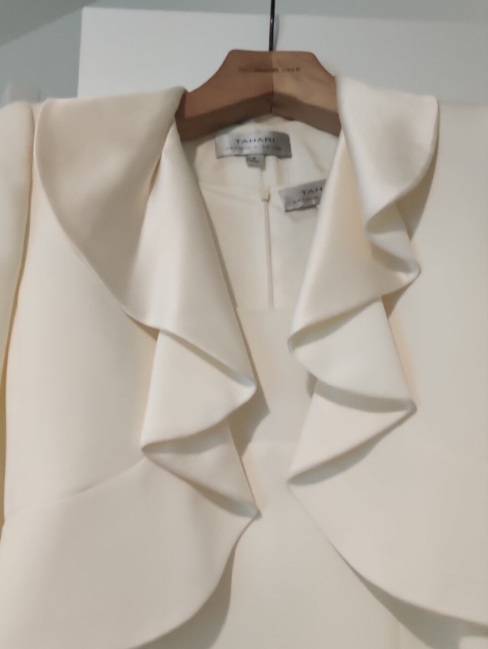 Tahari ASL Cream Ruffle-Front Midi Dress with Jacket - Picture 6 of 8